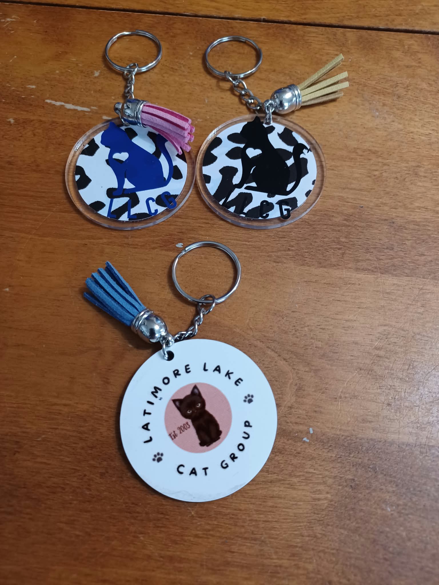 Acrylic Disc Keychains with Animal Print and Suede Tassels