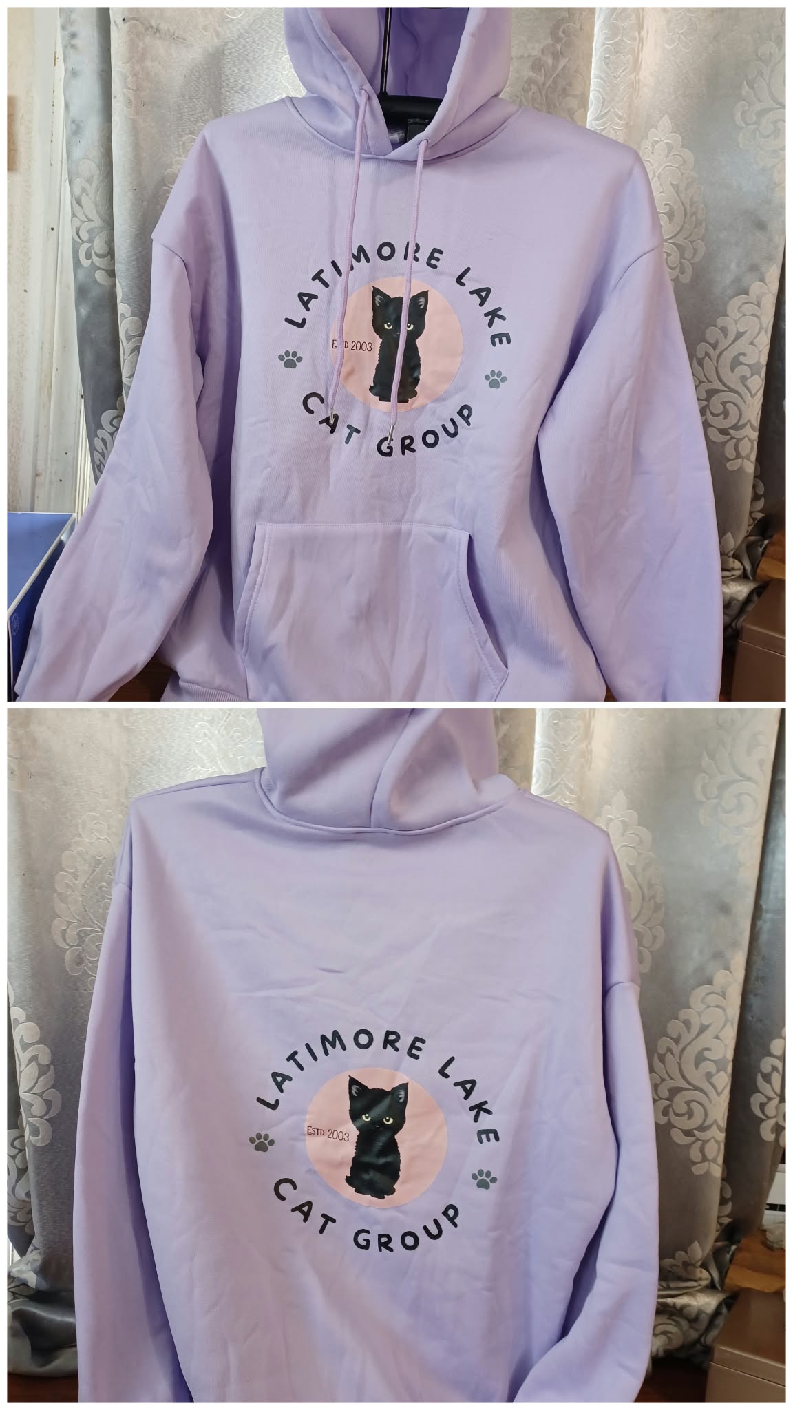 Pastel Lavender Pullover Hoodie with Latimore Lake Cat Group Logo