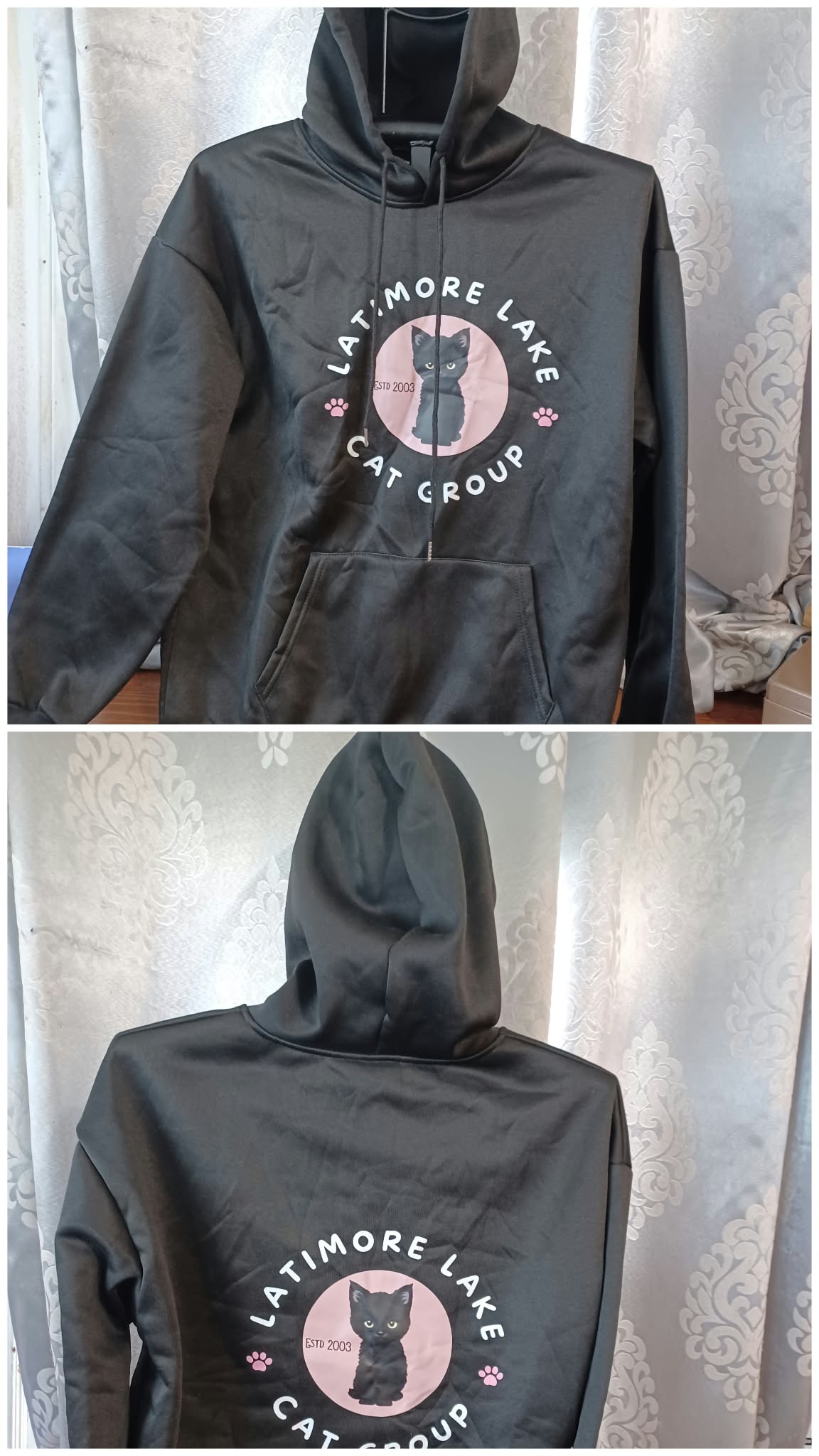 Classic Black Pullover Hoodie with Latimore Lake Cat Group Logo