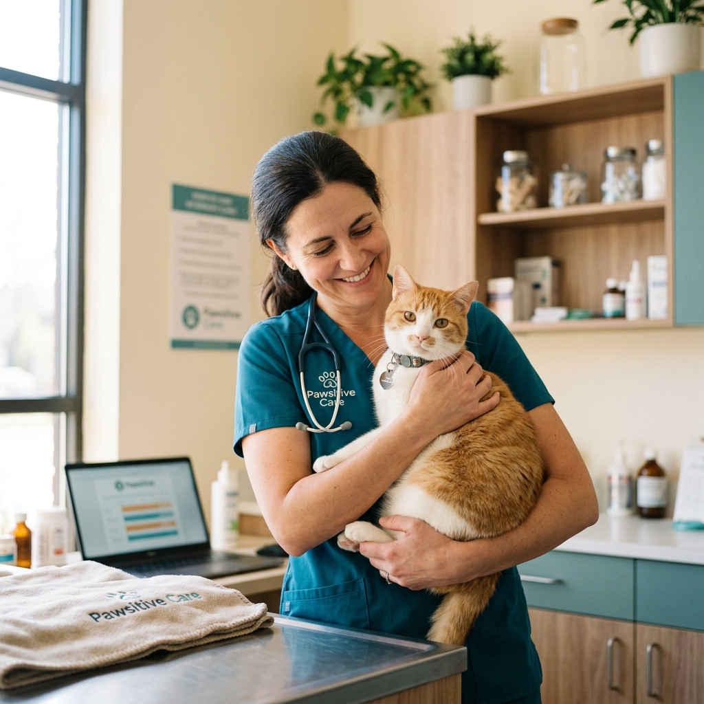Rescue cat with veterinarian